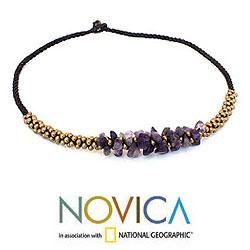 Amethyst handcrafted 'Lilac Orchids' Beaded Necklace (Thailand) Novica Necklaces