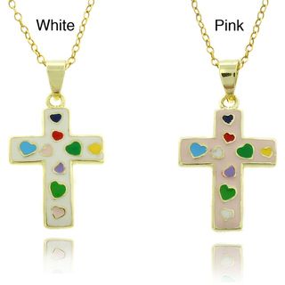 Molly and Emma 18k Gold Overlay Children's Multi colored Heart Cross Necklace Molly and Emma Children's Necklaces