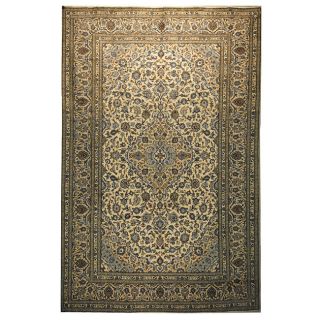 Hand knotted Persian Kashan Ivory/Beige Wool Rug (14'6 x 9'9) 7x9   10x14 Rugs