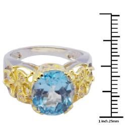 De Buman 18K Gold and Silver Blue Topaz and White Round Cubic Zirconia Ring Gemstone Rings