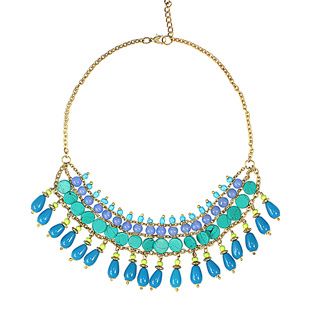 Handcrafted Shades of Blue Goldtone Drape Necklace (India) Necklaces