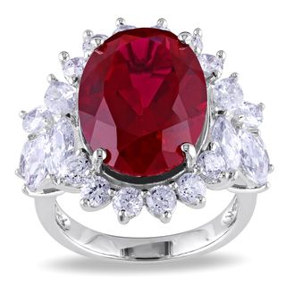 Miadora Sterling Silver Created Ruby and Cubic Zirconia Ring Miadora Cubic Zirconia Rings