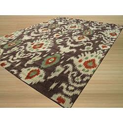 Hand Tufted 'Ikat' Brown Wool Rug EORC 5x8   6x9 Rugs