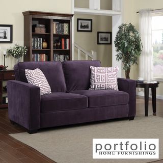 Portfolio Madi Purple Velvet Sofa with Amethyst Purple Greek Key Accent Pillows PORTFOLIO Sofas & Loveseats