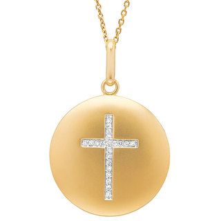 14k Gold 1/10ct TDW Diamond Cross Disc Necklace Diamond Necklaces