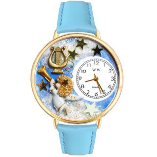 Whimsical Women's Angel Harp Theme Baby Blue Leather Strap Watch Whimsical Women's Whimsical Watches