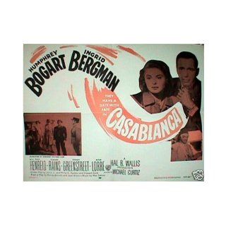 Casablanca Poster Orig 1956 humphrey Bogart and Ingrid Bergman. Original Movie Poster, 22x28 Inches. Poster Is Folded (Normal for These Posters) in Near mint Condition, From the 1956 Re release of the Film More Than 50 Years Ago. Quite Rare, Scarce. Fred 