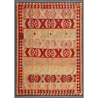 Afghan Hand knotted Mimana Kilim Red/ Ivory Wool Rug (5'11 x 8'1) 5x8   6x9 Rugs