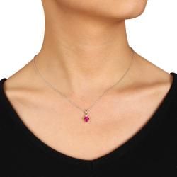 Miadora Sterling Silver Created Ruby and Diamond Heart Necklace (G H,I) Miadora Gemstone Necklaces