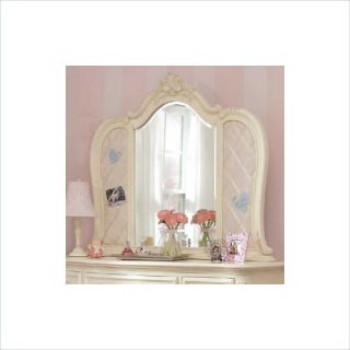 Lea Jessica McClintock Romance Ribbon Board Vanity Mirror with Antique White Wood Finish   203 042