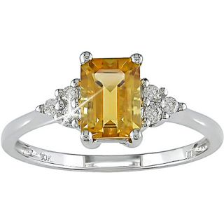 10k White Gold Citrine and 1/10ct TDW Diamond Ring Gemstone Rings
