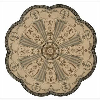 Nourison Hand tufted Versailles Palace Beige/ Green Rug (8' x 8') Scalloped Nourison Round/Oval/Square