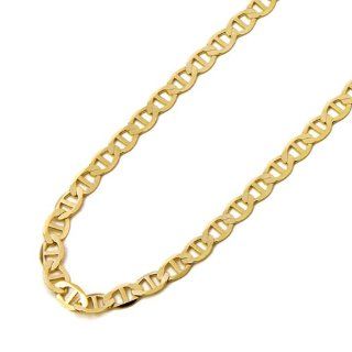 14K Yellow Gold 4.3mm Flat Mariner Chain Bracelet with Lobster Claw Clasp   7.5" Inches The World Jewelry Center Jewelry