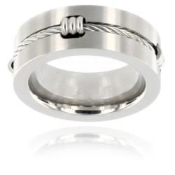 Stainless Steel Polished Cable Inlay Ring West Coast Jewelry Men's Rings