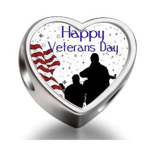 Soufeel 925 Sterling Silver Happy Veterans Day Proud Us army Heart Photo European Charms Fit Pandora Bracelets Jewelry
