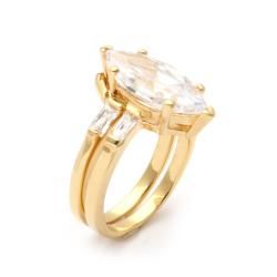 Ultimate CZ 14k Goldplated Marquise and Baguette Cubic Zirconia Ring Set Palm Beach Jewelry Cubic Zirconia Rings