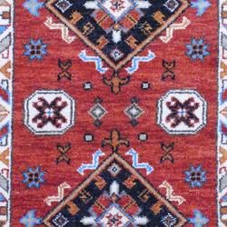 Indo Hand Knotted Kazak Brown/Ivory Geometric Wool Rug (3' x 5') 3x5   4x6 Rugs