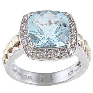 14k Yellow Gold and Silver Blue Topaz and Diamond Accent Ring Gemstone Rings