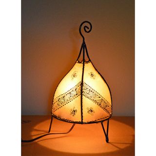Handmade Natural Leather and Iron Henna Accent Lamp (Morocco) Table Lamps