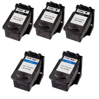 Canon PG210XL CL211XL High Capacity Compatible Black/Color ink Cartridge (Pack of 5)(Remanufactured) Inkjet Cartridges