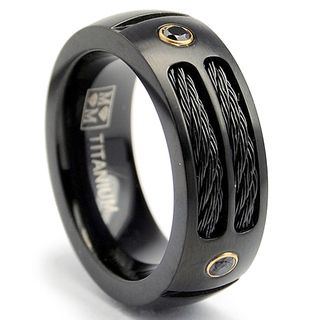 Oliveti Black plated Titanium Men's Steel Cable and Black CZ Band (8 mm) Oliveti Men's Rings
