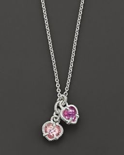 Judith Ripka Sterling Silver Twin Heart Necklace with Lab Created Pink Corundum and Pink Crystal, 17"'s