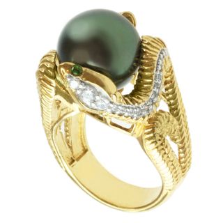 Michael Valitutti Sterling Silver South Sea Pearl, Chrome Diopside and Cubic Zirconia Ring (12 mm) Michael Valitutti Pearl Rings