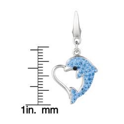 Sterling Silver Blue and Black Crystal Dolphin Heart Charm Silver Charms