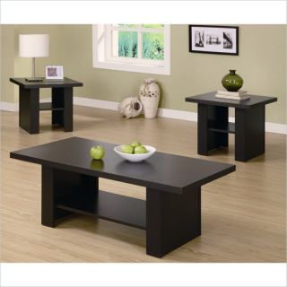 Monarch Hollow Core 3 Piece Coffee Table and End Table Set in Cappuccino   I 2514P