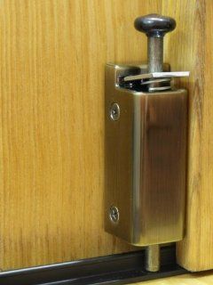 FPL Sliding Door Lock Security Foot Bolt in Antique Brass   Quickly and Easily Locks and Unlocks with Your Foot   Door Dead Bolts  