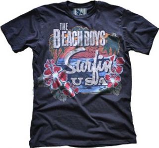 Beach Boys Surfin USA Tropical Navy T Shirt Clothing
