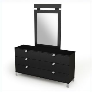 South Shore Affinato Dresser and Mirror Set in Black   3270010 3270120 PKG