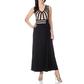 R & M Richards Women's Black/ Taupe Banded Bust Gown R & M Richards Evening & Formal Dresses