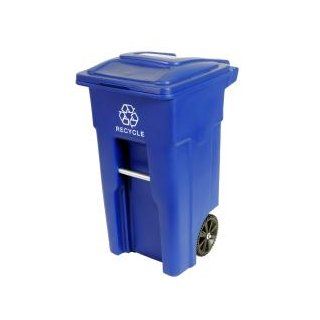 Toter 025532 R1BLU Residential Heavy Duty 2 Wheeled Recycling Container Cart with Attached Lid, 32 Gallon, Blue   Work Gloves