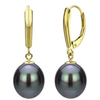 DaVonna 14k Gold Cultured Black FW Pearl Leverback Earrings (8 9 mm) DaVonna Pearl Earrings