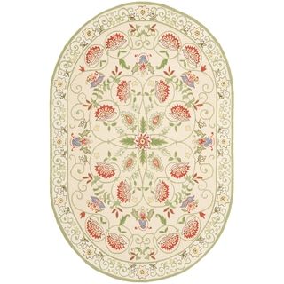 Safavieh Hand made Chelsea Beige/ Green Wool Rug (7'6 x 9'6 Oval) Safavieh Round/Oval/Square
