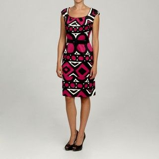 Madison Leigh Women's Black/Magenta Cap Sleeve Belted Dress Madison Leigh Casual Dresses