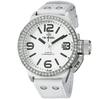 TW Steel Canteen White Leather Strap Swarovski Crystal Women's Watch   TW35 TW Steel Watches
