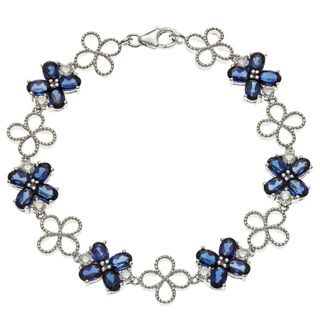 Oravo Sterling Silver Created Sapphire and Cubic Zirconia Bracelet Oravo Gemstone Bracelets