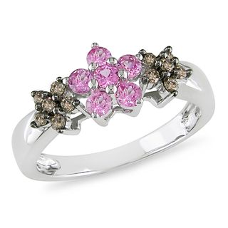Miadora 10k White Gold Pink Sapphire and 1/5ct TDW Brown Diamond Ring Miadora Gemstone Rings