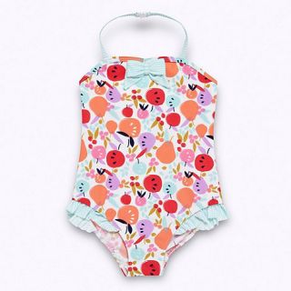 bluezoo Girls pale blue fruit patterned swimsuit