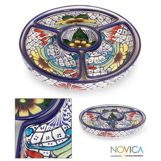 Ceramic 'Daisy Stars' Talavera Appetizer Bowls (Mexico) Novica Trivets & Trays