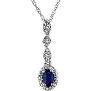 10k White Gold Diamond and Sapphire Drop Necklace Gemstone Necklaces
