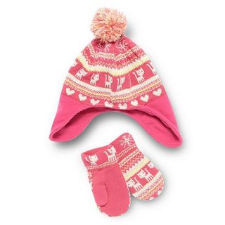 bluezoo Girls pink cat hat and mittens set