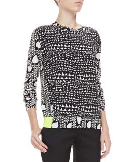 Womens Heart Print Knit Neon Band Pullover   Stella McCartney   Black/White