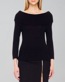 Womens Rib Trim Wool Sweater   Michael Kors   Black (SMALL)
