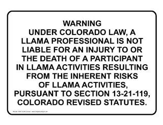 Llama Professional Is Not Liable Sign NHE 18334 Colorado Recreation  Business And Store Signs 
