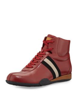 Mens Frendy Leather High Top Sneaker, Red   Bally   Red (10.5D)