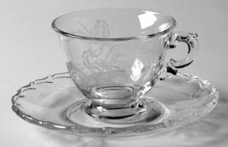 Fostoria Camellia Footed Cup & Saucer Set   Stem #6036, Etch #344