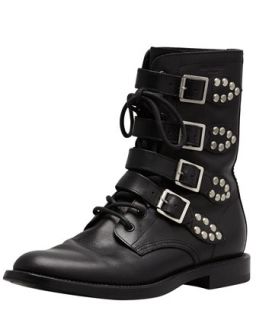 Studded Strapped Motorcycle Boot, Black   Saint Laurent   Nero (40.0B/10.0B)